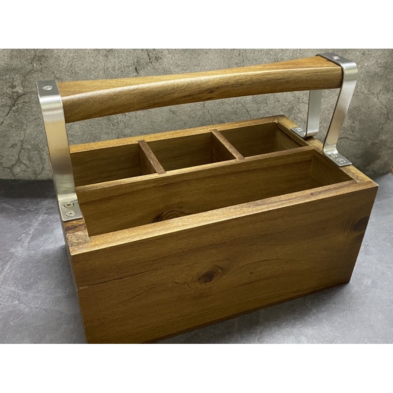J18木餐具提盒 四格餐具提盒 木盒 收納盒 提盒 刀叉盒 木製品 手提盒 餐具盒