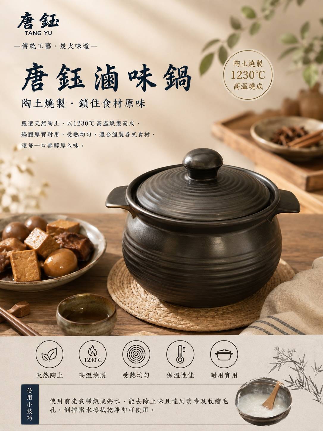 唐鈺滷味鍋｜陶土鍋｜耐熱陶鍋｜砂鍋｜燉鍋｜滷味鍋｜煲湯鍋｜1230°C高溫燒製｜5號 6號 7號 8號 9號 11號