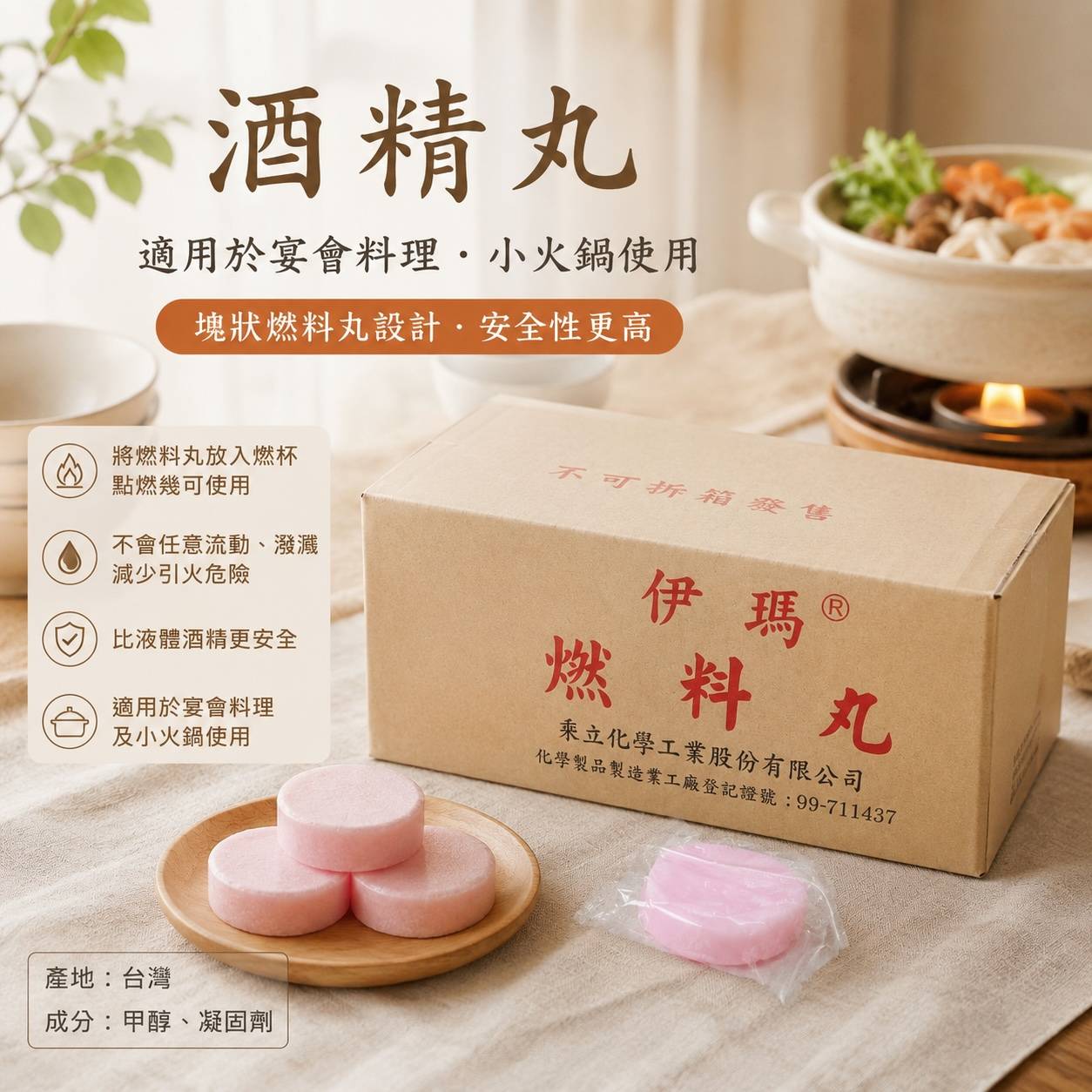 酒精丸｜固體酒精丸｜燃料丸｜塊狀燃料｜小火鍋燃料｜宴會保溫燃料｜台灣製
